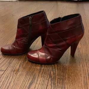 Donald Pliner Leather Short Boots Red and Deep Red Color